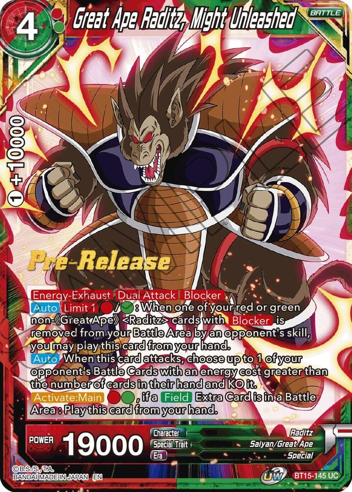 Great Ape Raditz, Might Unleashed - Saiyan Showdown Pre-Release