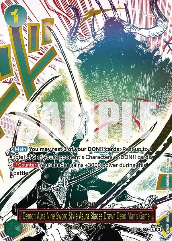 Demon Aura Nine Sword Style Asura Blades Drawn Dead Man's Game (Alternate Art) OP12-037