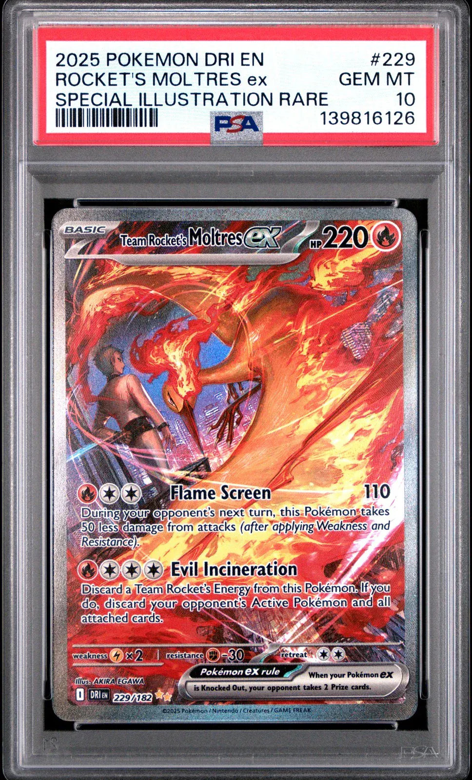 Team Rocket's Moltres Ex 229/182 (PSA 10)